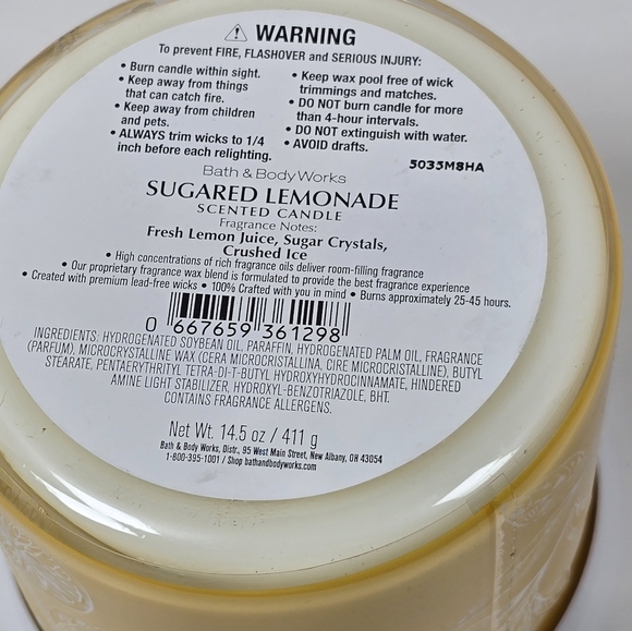 Bath & Body Works Sugared Lemonade 3 Wick Candle Nwt - Picture 4 of 4